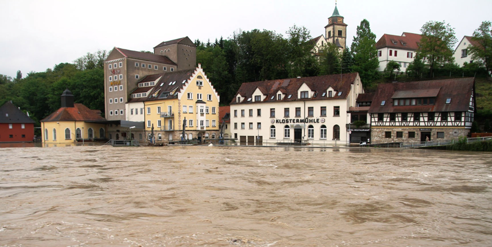 Neckar Hochwasser Reutlingen an der Klostermühle
